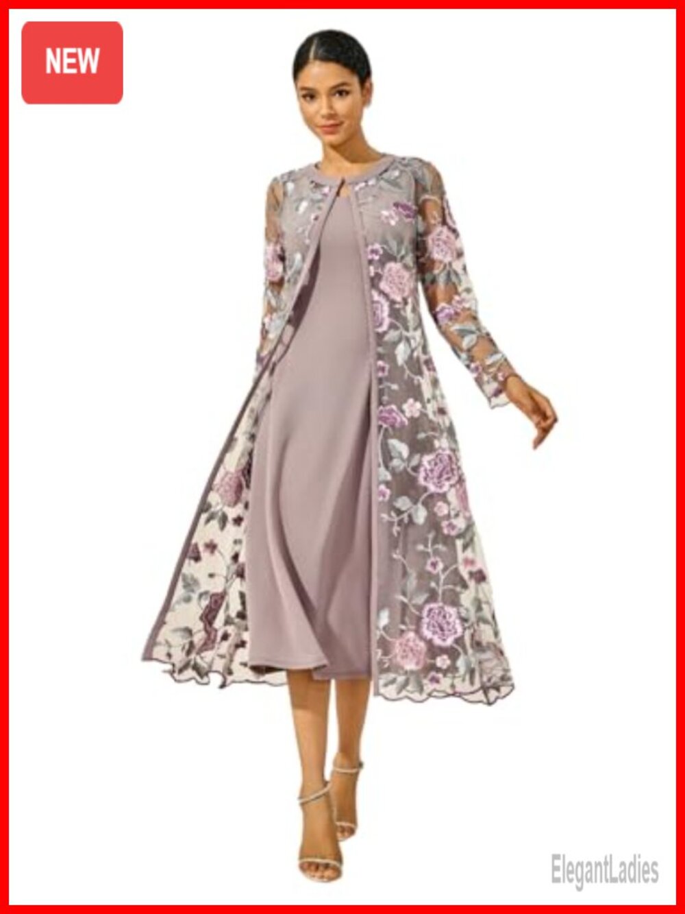 Two Piece Maxi Dress Set Sleeveless Sheath & Longline Cardigan Lace Chiffon